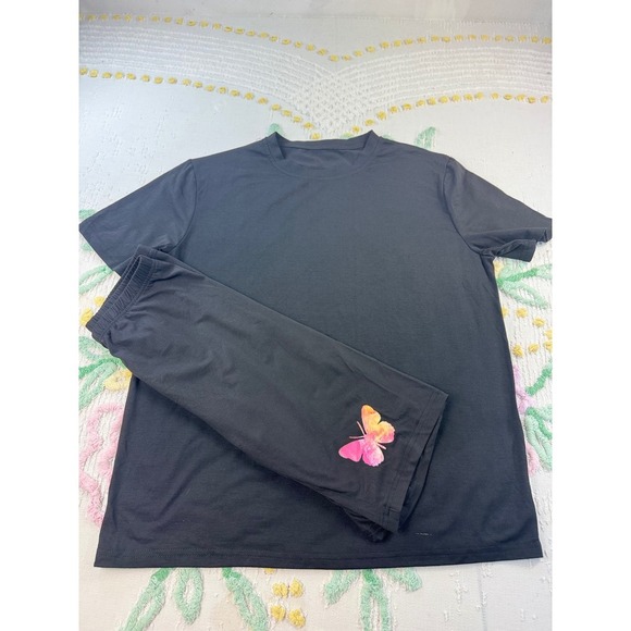Womens Black Butterfly Graphic Tee Shirt & Bike Shorts Set Lounge Sleepwear M - Picture 4 of 9